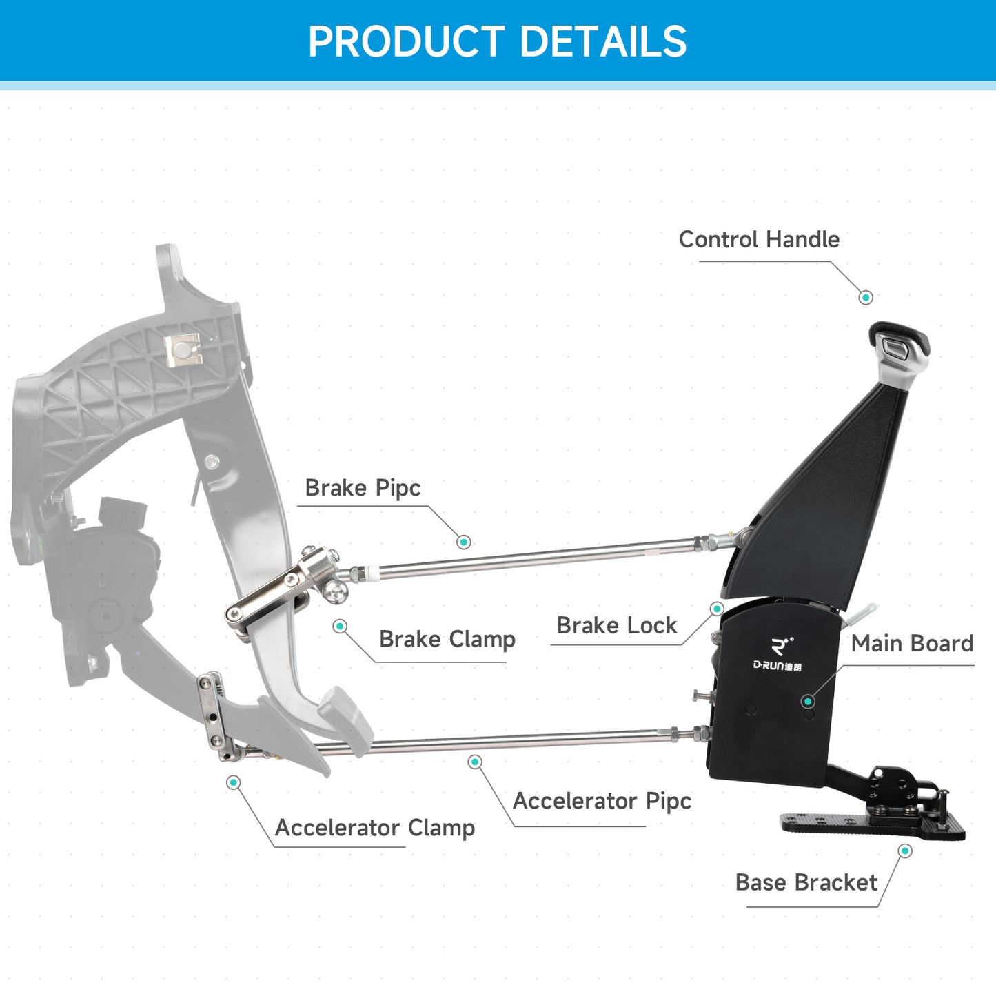 D-RUN 3 Handicap Hand Control for Disabled Drivers Car Driving Assistance Push Pull Control Brake Throttle