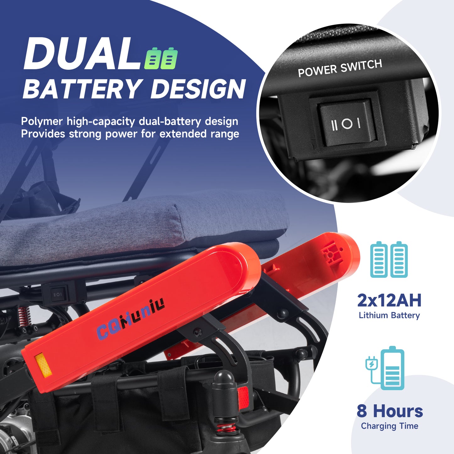 Electric Wheelchair for Adults - 30KM Long Range Lightweight Foldable - Dual 250W Motors & Dual 12Ah Batteries - All-Terrain, Comfortable Seat, Easy to Transport