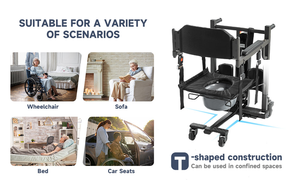 Electric Patient Lift Transfer Chair, Portable Patient Lift for Home, 330lbs Heavy Duty Toilet Chair with 10" Height Adjust for Elderly & Disabled, Compact for Tight Spaces
