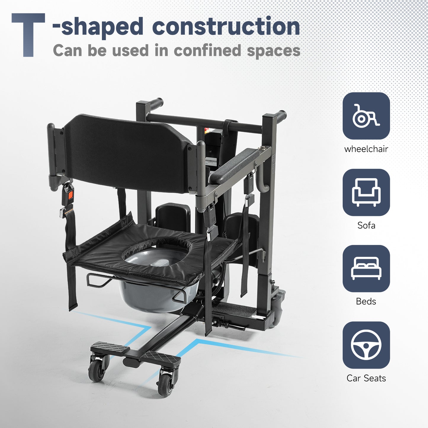 Electric Patient Lift Transfer Chair, Portable Patient Lift for Home, 330lbs Heavy Duty Toilet Chair with 10" Height Adjust for Elderly & Disabled, Compact for Tight Spaces