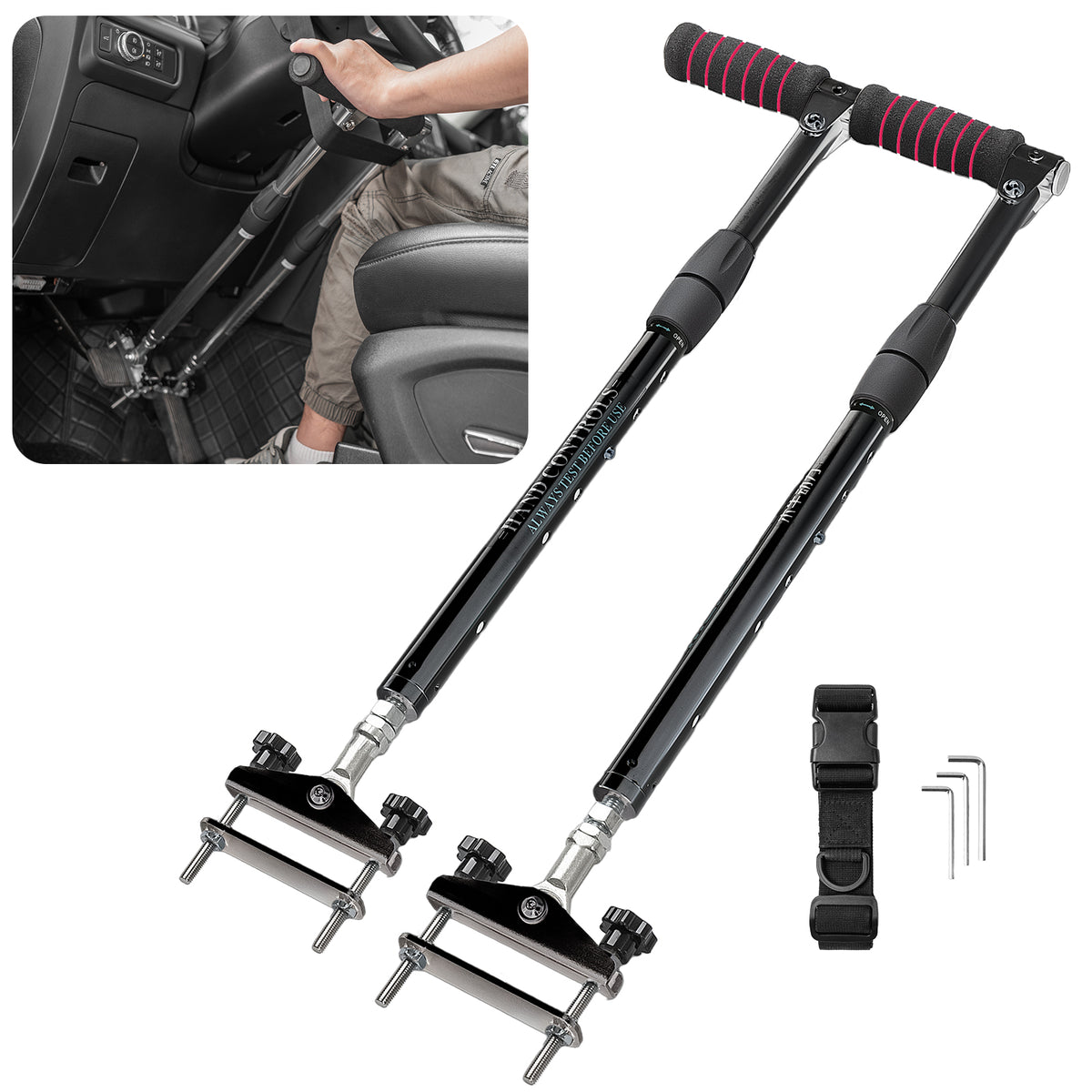 MPT-H5-2(L,R) Portable Car Hand Controls Device, Handicap Driving Hand Controlled Drive Assist for Injured, Handicap, Disabled Drivers
