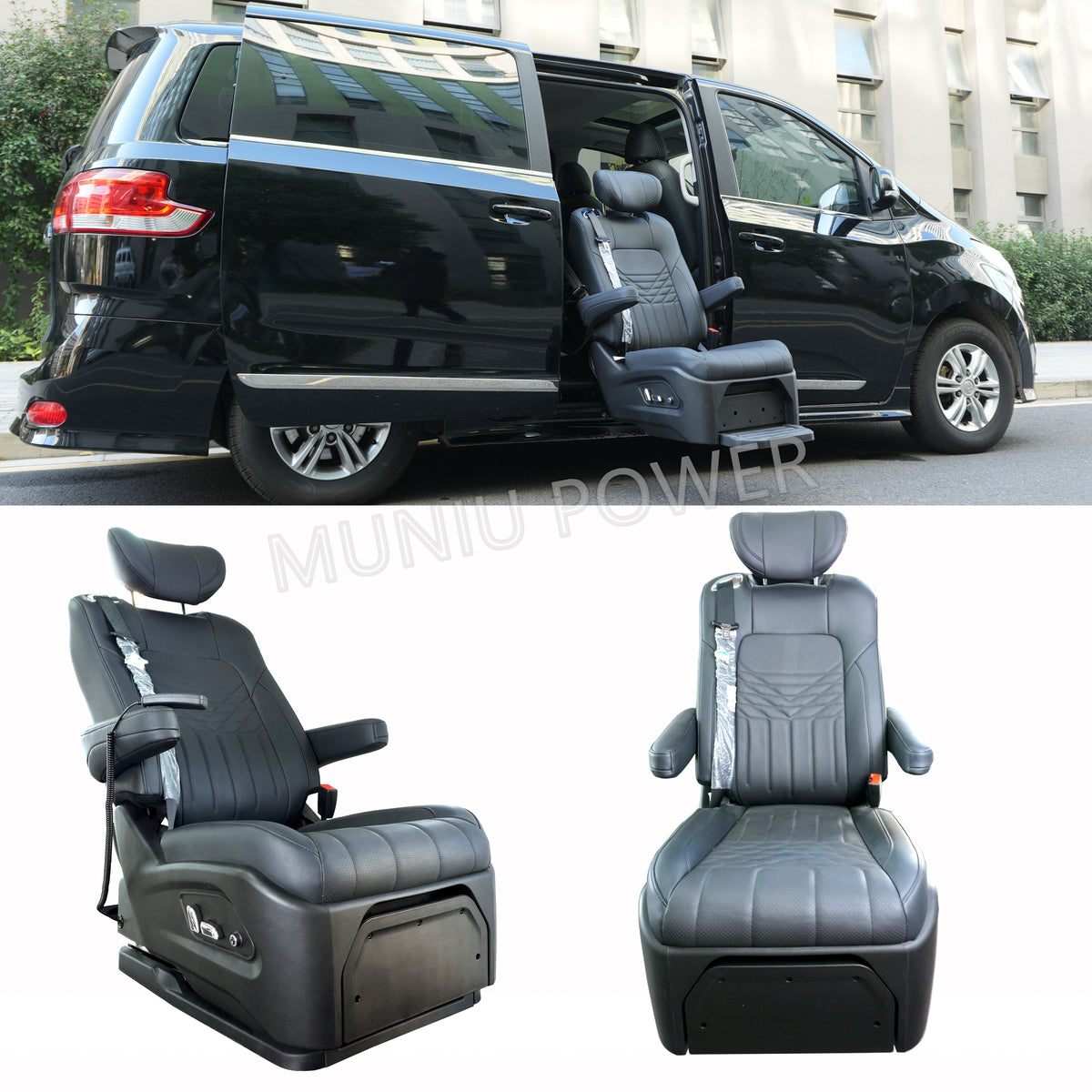 S5B Base-Mount Power Swivel & Lift Car Seat — CE Certified, 180kg Load, 0–113° Rotation for SUV / MPV / Van