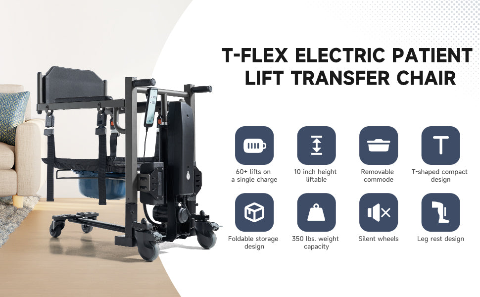 Electric Patient Lift Transfer Chair, Portable Patient Lift for Home, 330lbs Heavy Duty Toilet Chair with 10" Height Adjust for Elderly & Disabled, Compact for Tight Spaces