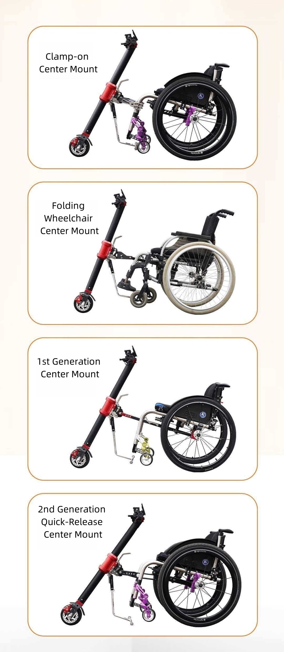 MP-XZQ1 MUNIU 350W Electric Wheelchair Handcycle Conversion Kit Wheel Chair Handbike Attachment 6.5 Inch Motor Wheel Power Assist